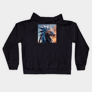 Intricate Blue and White Metallic Dragon Kids Hoodie